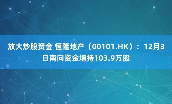放大炒股资金 恒隆地产(00101.HK):12月3日南向资金增持103.9万股